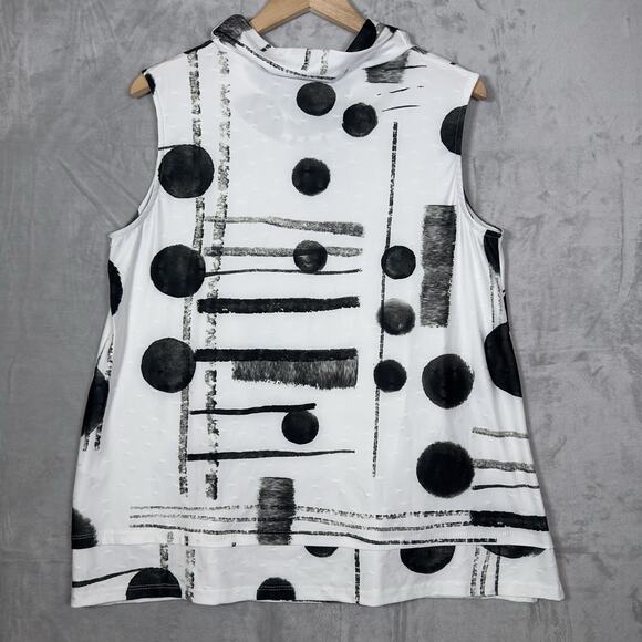 Jess & Jane Sleeveless Top Large Black White Cowl Neck Abstract Print Tunic Tank - Picture 7 of 10